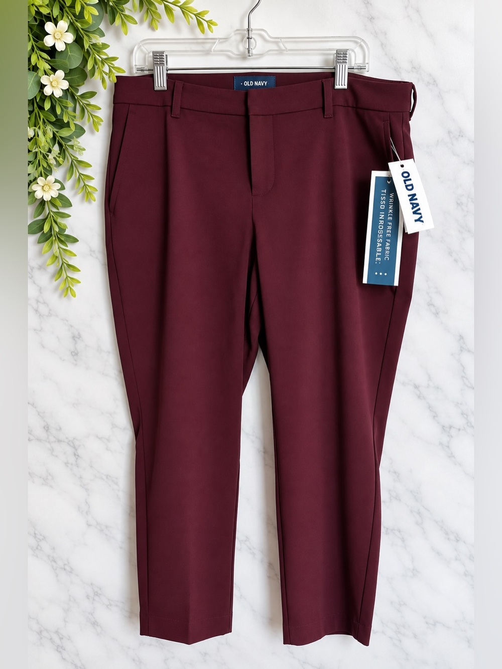 Old Navy Harper Pants Women’s 18 Burgundy Wrinkle-Free Mid Rise NWT